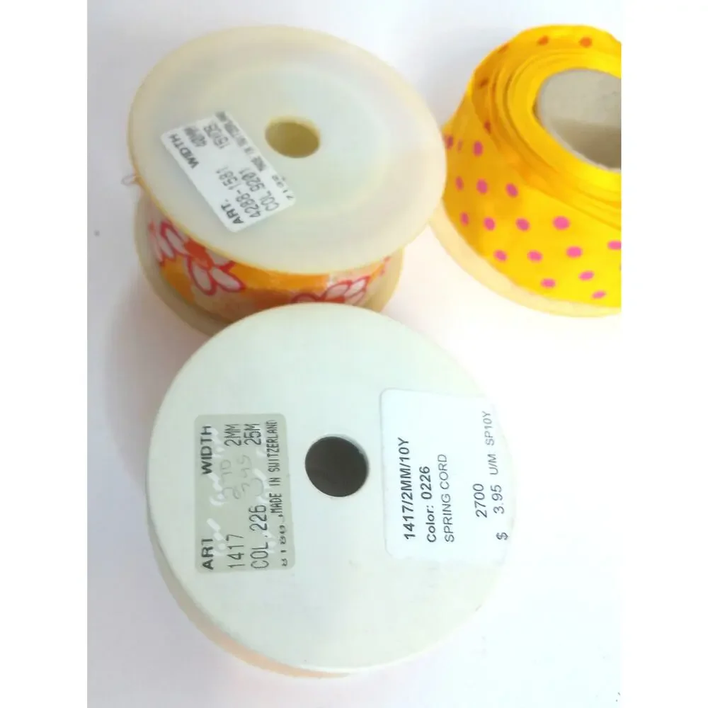 Vintage Orange Psychedelic Daisy Floral Polka Dot Cord Ribbon Rolls Set of 3